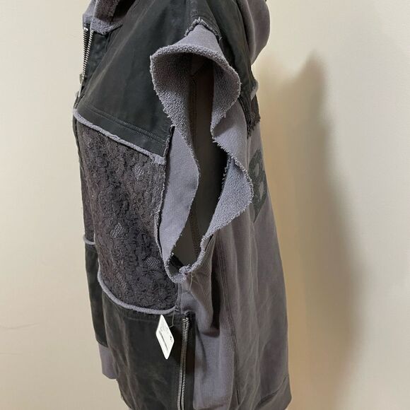 NWT We The Free People Rat Pack Black Vegan Leather Lace Zip Hoodie Vest… - Picture 6 of 13